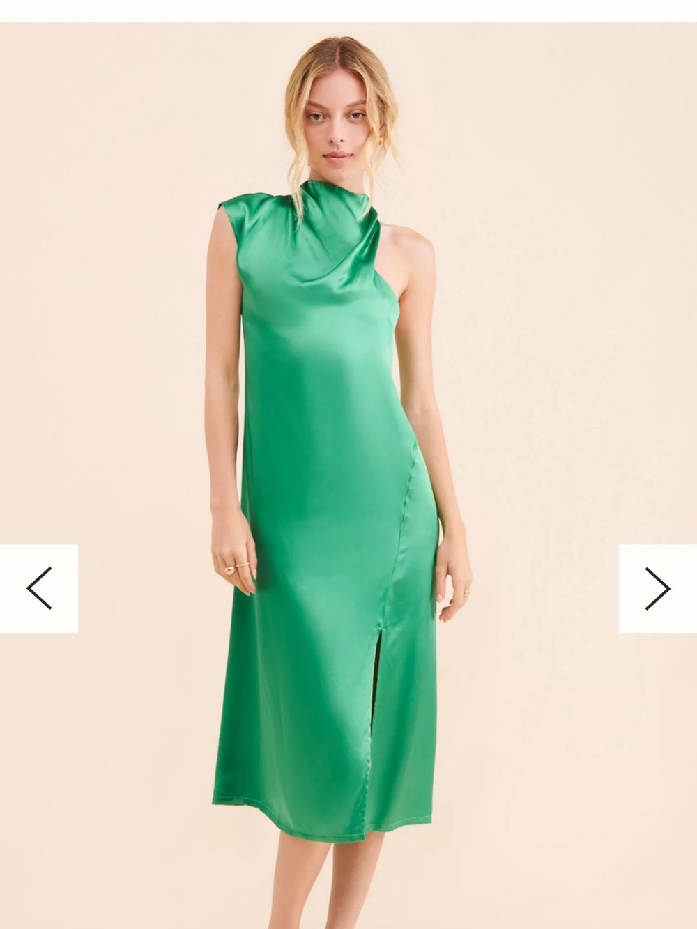 Corey Lynn Calter Emerald One-Shoulder Satin Midi Dress